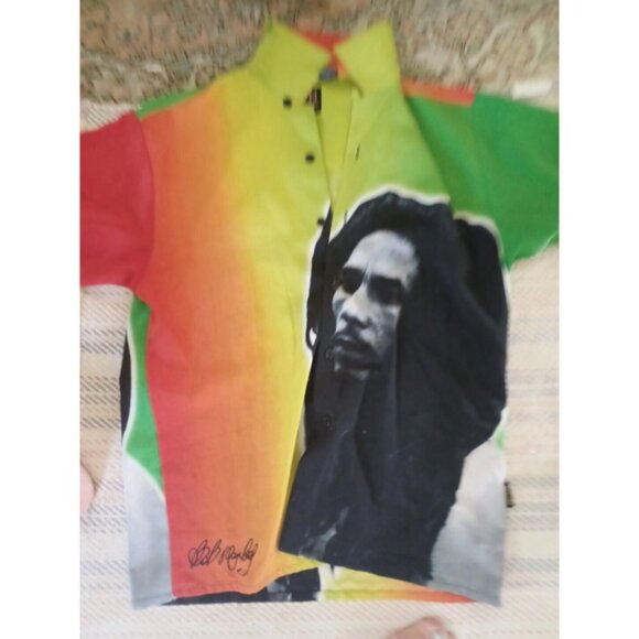 Vintage Bob Marley Button Up Shirt By Dragonfly All Over Print Men's Size M - Picture 1 of 4
